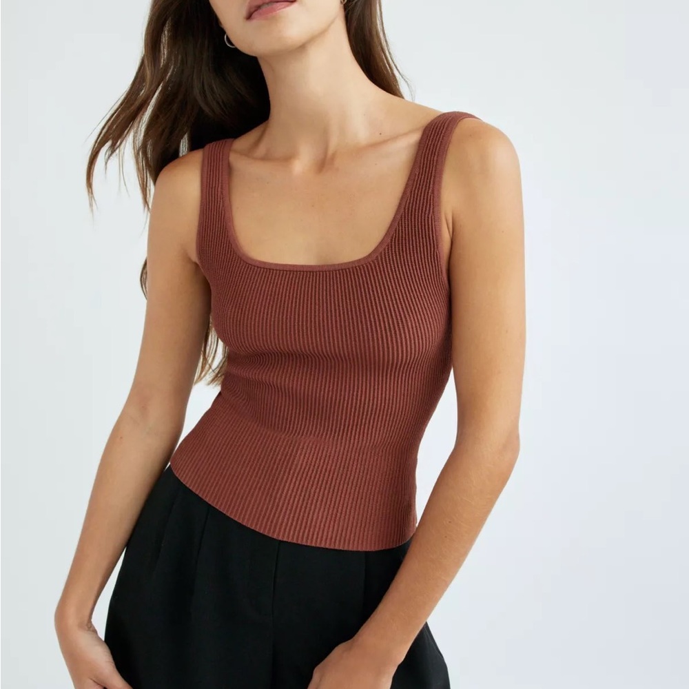 Babaton Aritzia Sculpt Knit Tank in Chocolate Opal